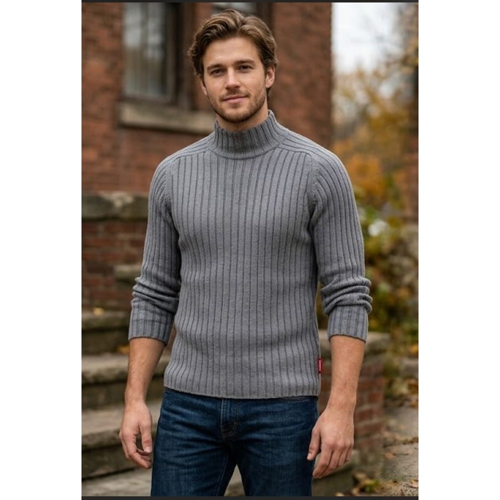 Vintage Abercrombie Fitch Muscle Sweater Mens M Gray Mock Neck Ribbed Cotton